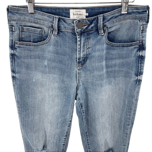 Bohme Premium Denim High Waisted Light Wash Straight Leg Distressed Jean Size 29 - Picture 2 of 9